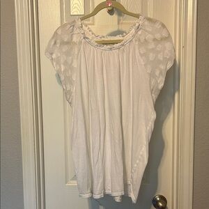 LOFT White Blouse with Textured Sleeves